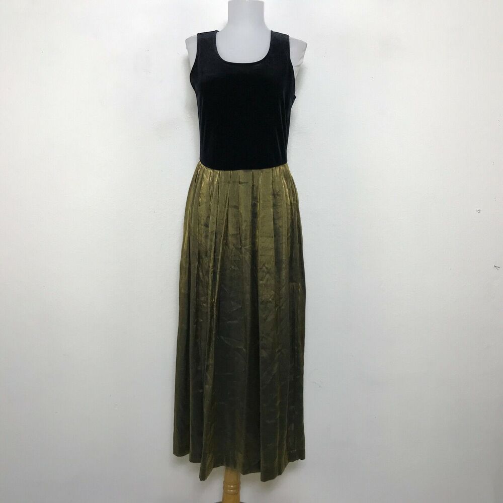 Hillard & Hanson Dress‎ Size 6 Black Velvet Bronze Metallic Sleeveless Party
